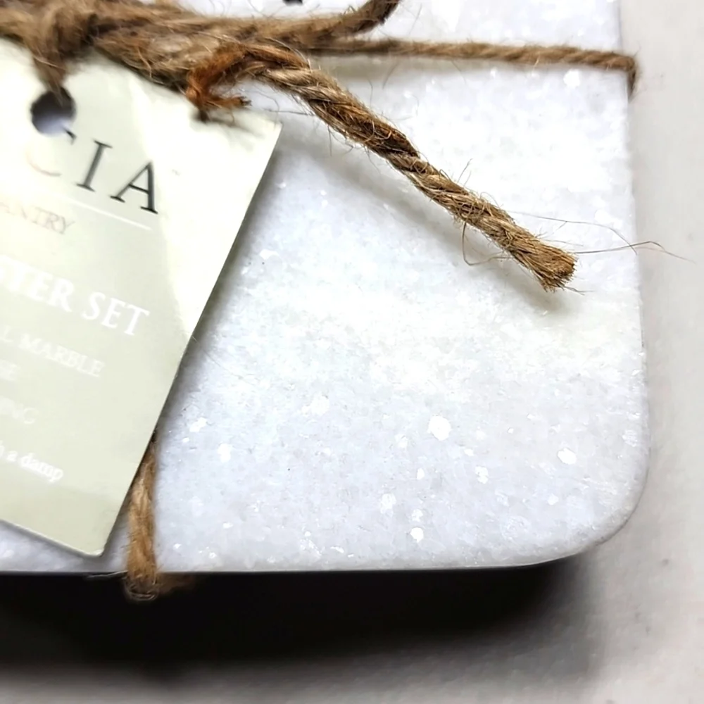 White Marble Coasters Square 4 pc Set 4 x 4 in NEW